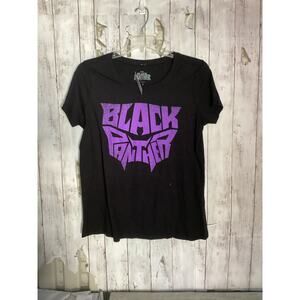 Black Panther Marvel Womens T-Shirt Black Purple Crew Neck 100% Cotton Size 0